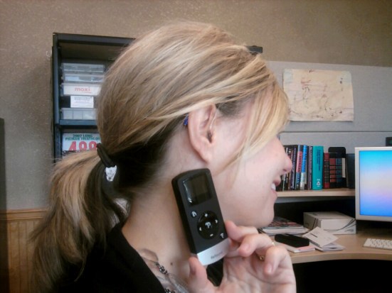 Lipreading Mom poses for Show Me Your Ears after her latest hearing test.