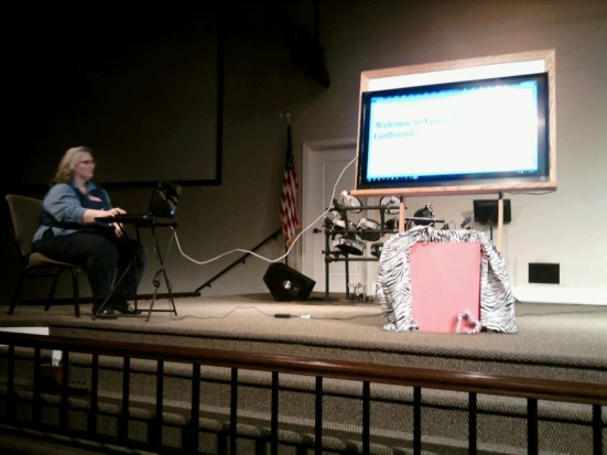 Volunteer Vicki provided captions for my April Grace & Girlfriends event in St. Joseph, Missouri. Typing fingers are a blessing.